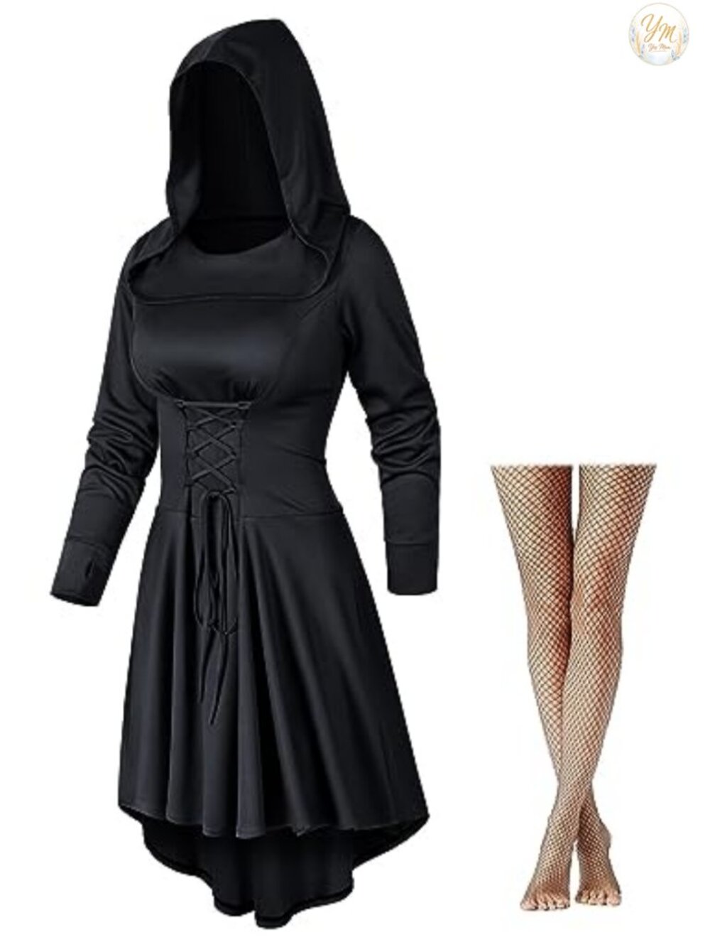 Womens Renaissance Hooded Robe Cloak Dress Cosplay Costume Set